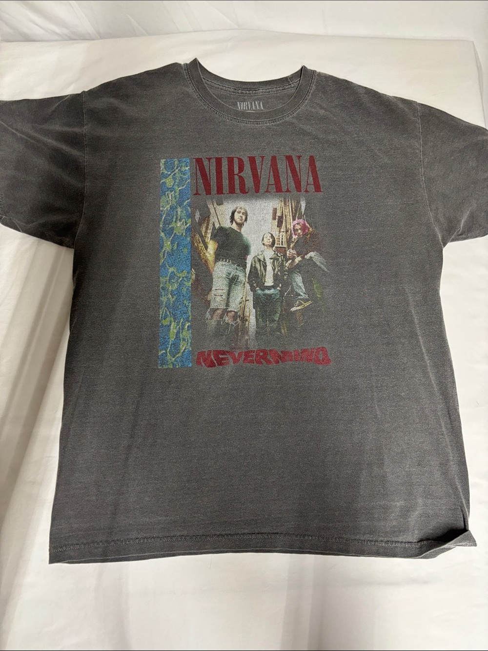 Nirvana Nevermind Men’s Graphic T-Shirt L Gray Grunge Band Tee